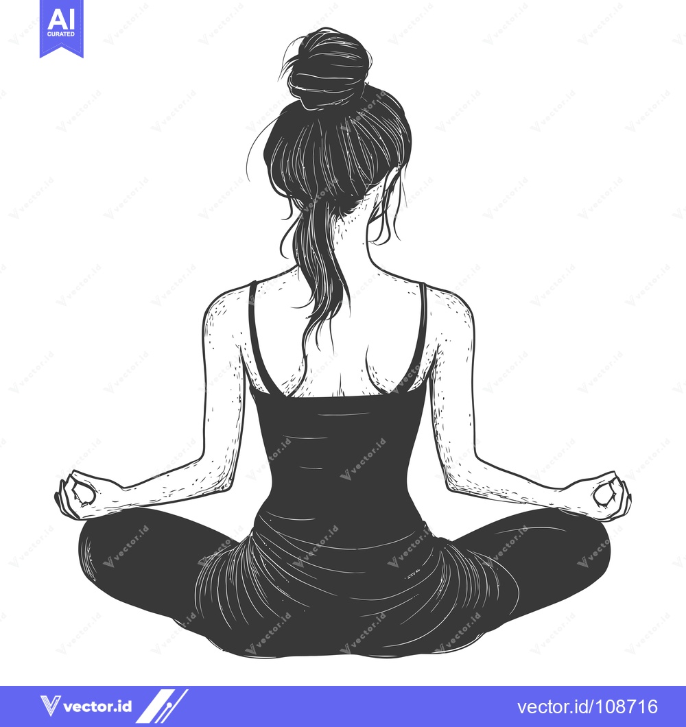 Premium Vector of Woman in Meditation Pose, Back View Sketch