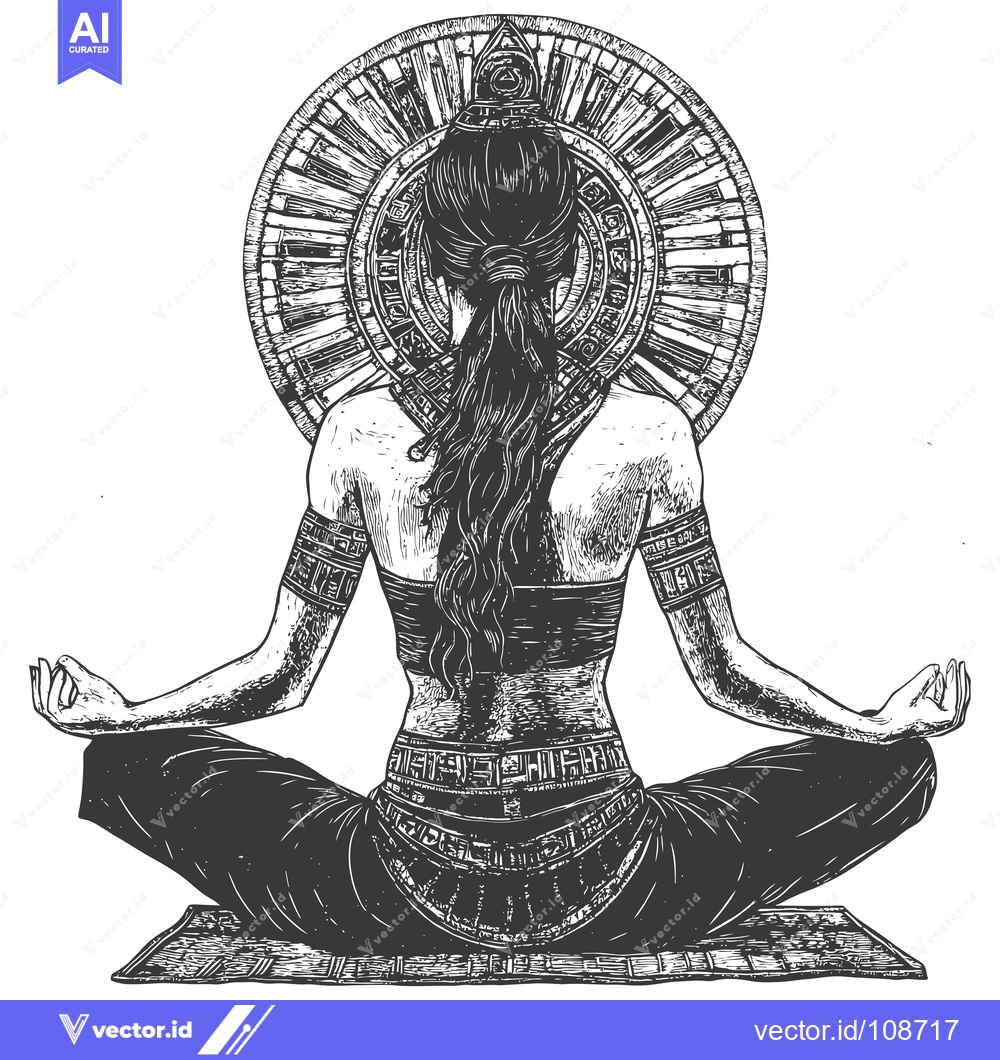 Premium Vector dari Woman in Meditation Pose with Intricate Patterns and an Overhead Halo