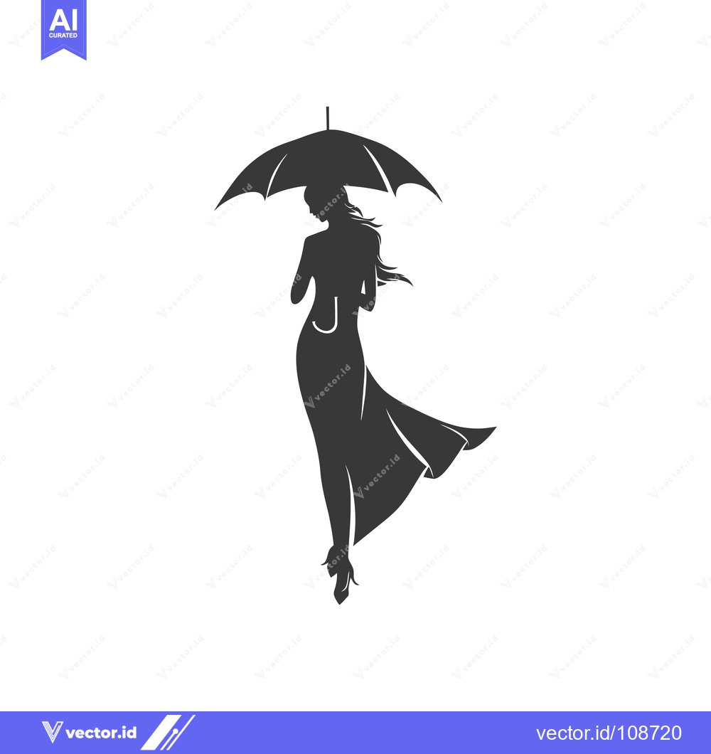 Premium Vector dari Woman in Silhouette Holding an Umbrella