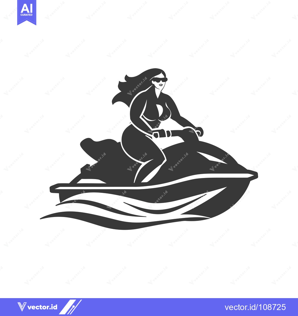 Premium Vector of Woman in Sunglasses Riding a Jet Ski on Waves