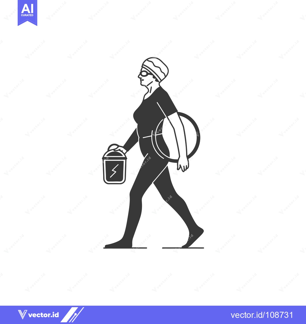 Premium Vector dari Woman in Swimsuit Walking with a Pool Float and Cooler