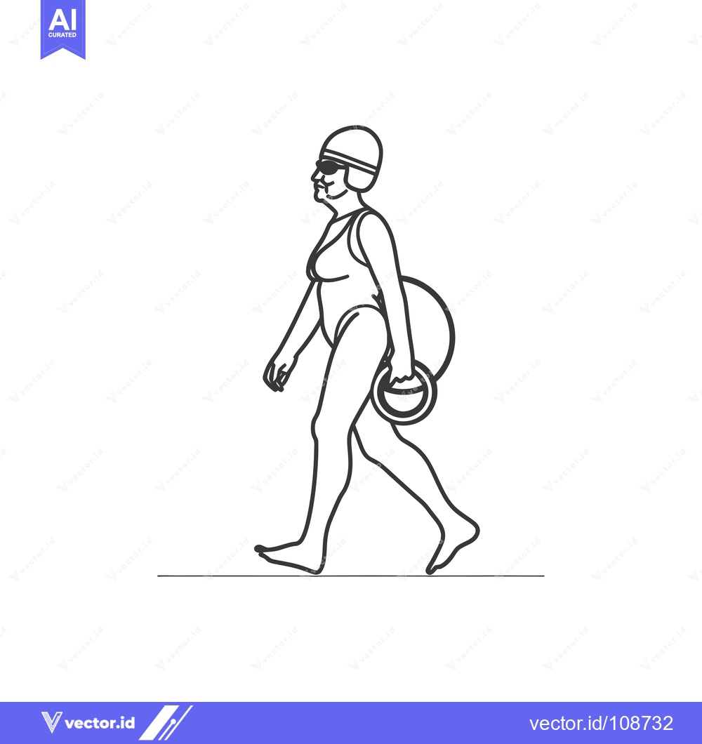 Premium Vector dari Woman in Swimsuit Walking with Pool Float