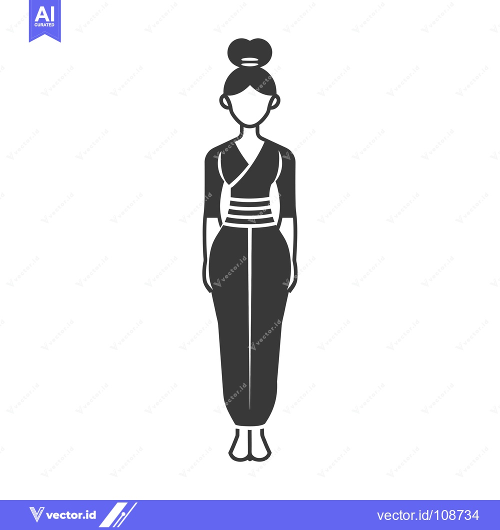 Premium Vector of Woman in Traditional Asian Clothing with Hair in a Bun