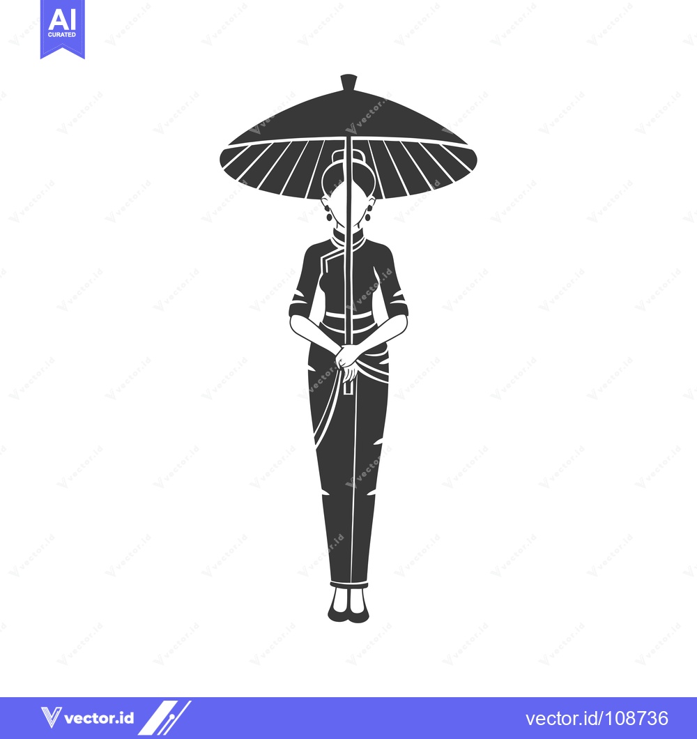 Premium Vector dari Woman in Traditional Asian Dress Holding an Umbrella