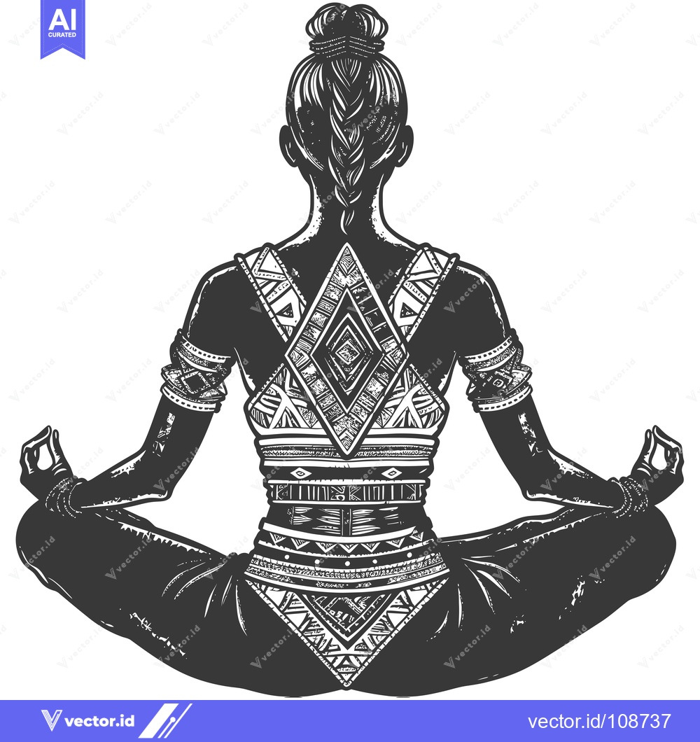 Premium Vector dari Woman in Traditional Attire Practicing Yoga in Lotus Pose
