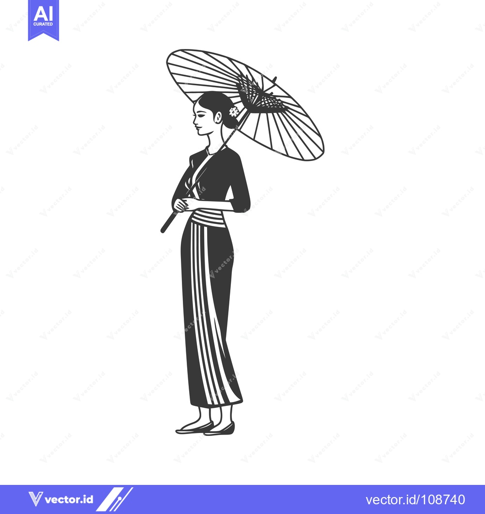 Premium Vector dari Woman in Traditional Clothing Holding an Umbrella