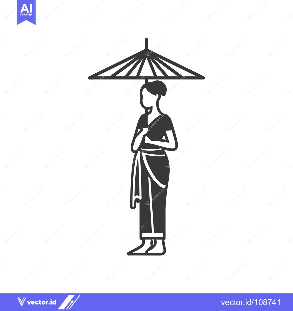 Premium Vector dari Woman in Traditional Clothing Holding an Umbrella