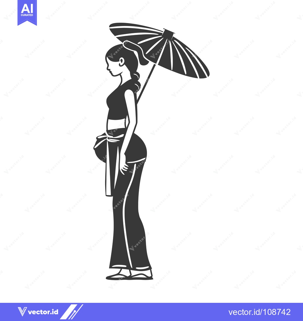 Premium Vector dari Woman in Traditional Clothing Holding Umbrella
