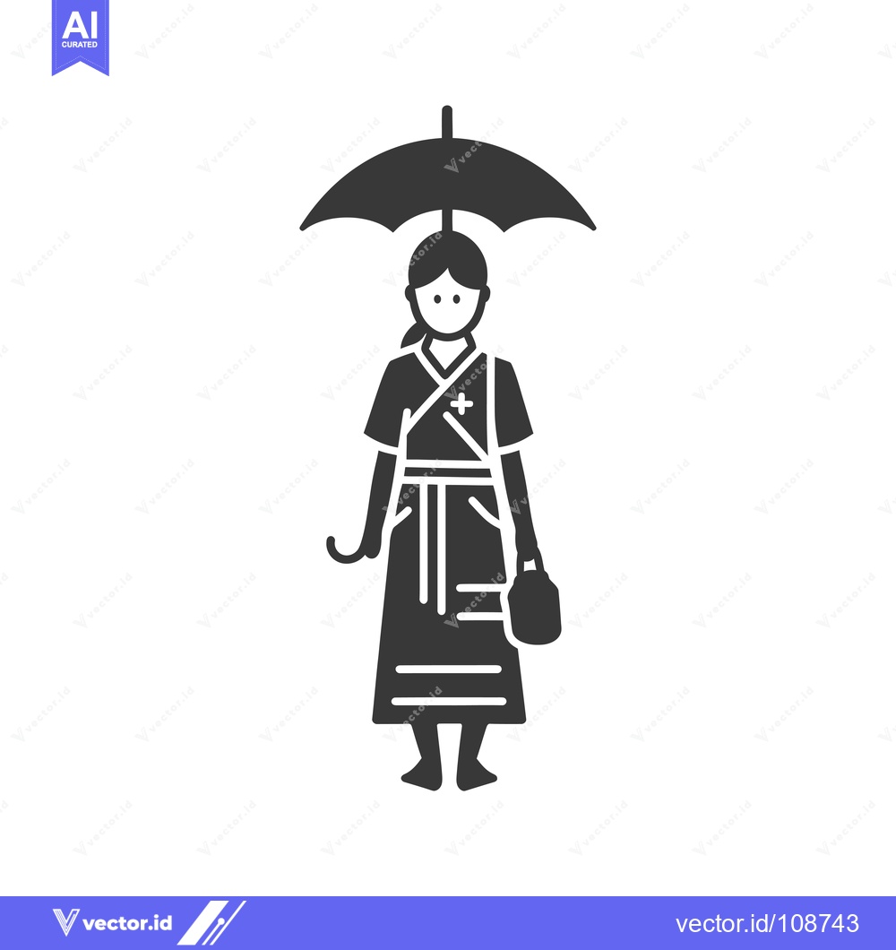Premium Vector dari Woman in Traditional Clothing Holding Umbrella and Bag