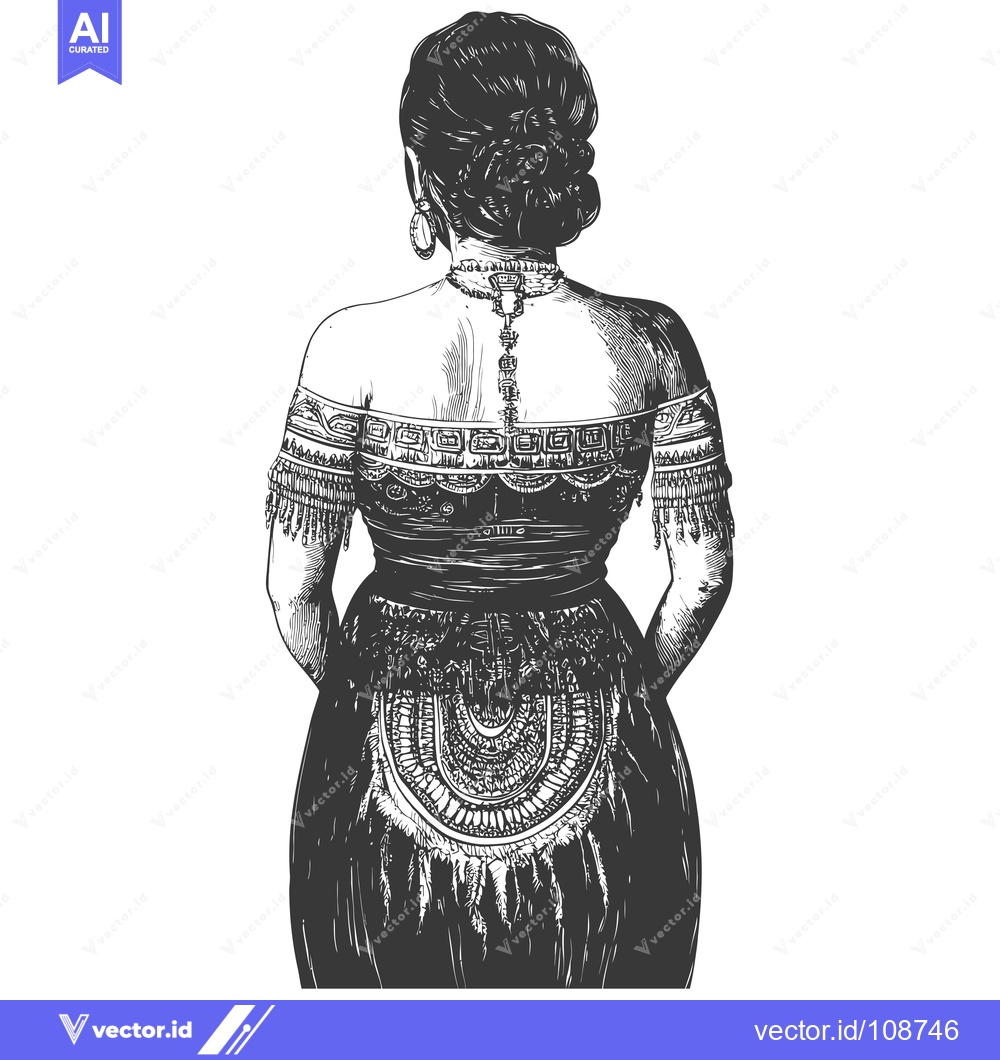 Premium Vector of Woman in Traditional Clothing with Back to Viewer