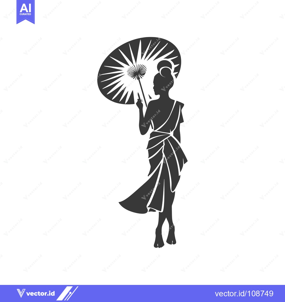 Premium Vector dari Woman in Traditional Dress Holding an Umbrella