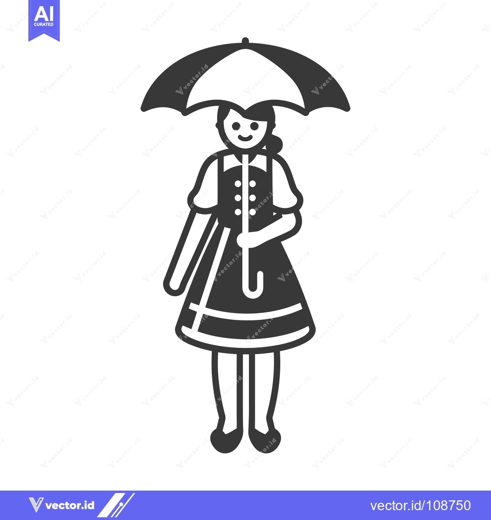 Premium Vector dari Woman in Traditional Dress Holding an Umbrella