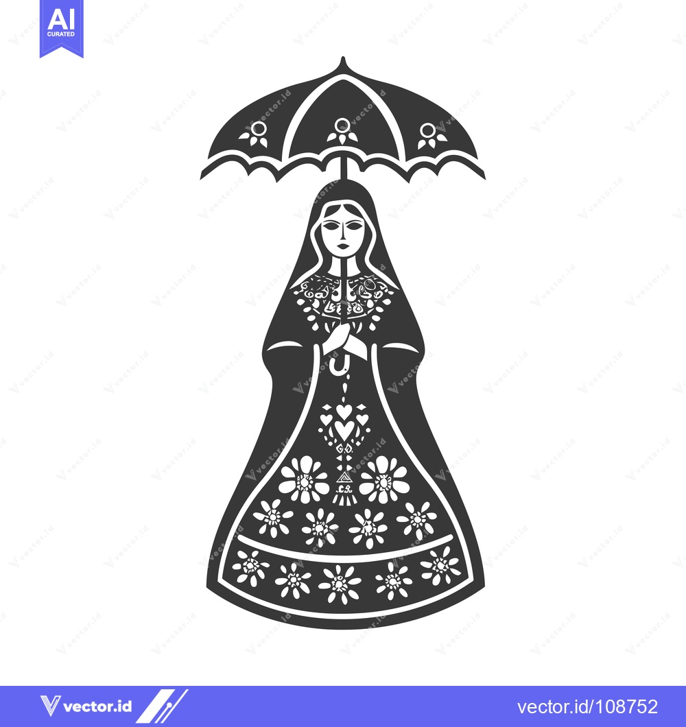 Premium Vector of Woman in Traditional Dress Holding an Umbrella