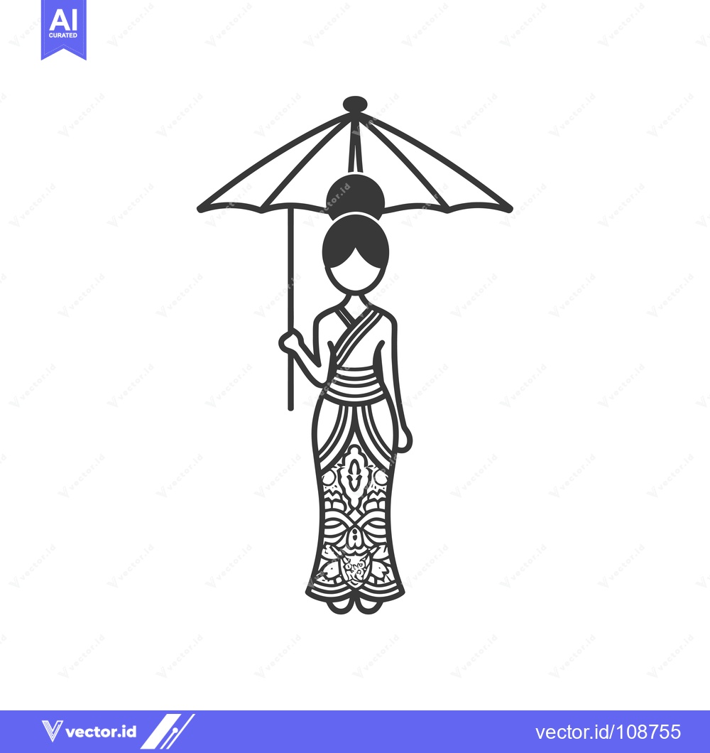 Premium Vector of Woman in Traditional Dress with Umbrella