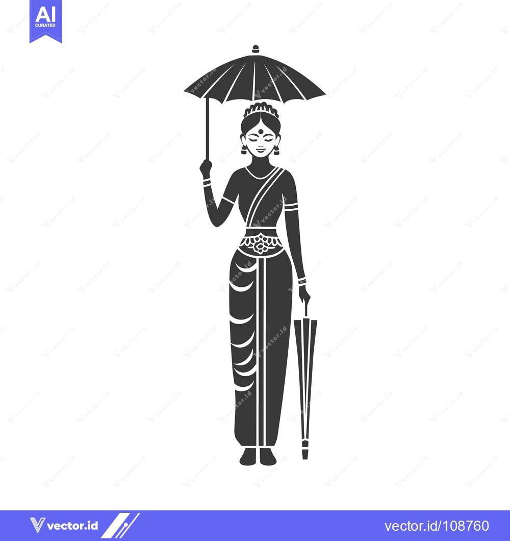 Premium Vector dari Woman in Traditional Indian Clothing with Umbrella