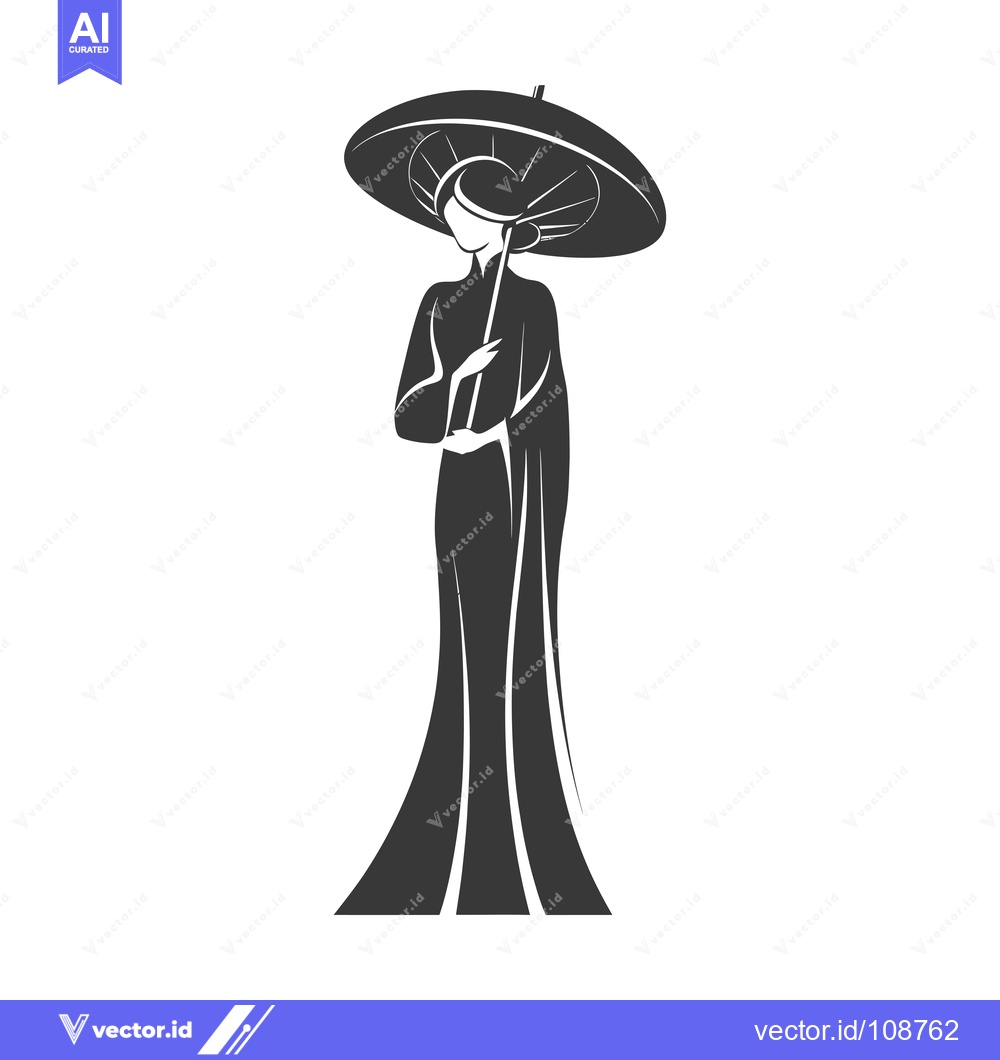 Premium Vector dari Woman in Traditional Japanese Kimono Holding an Umbrella