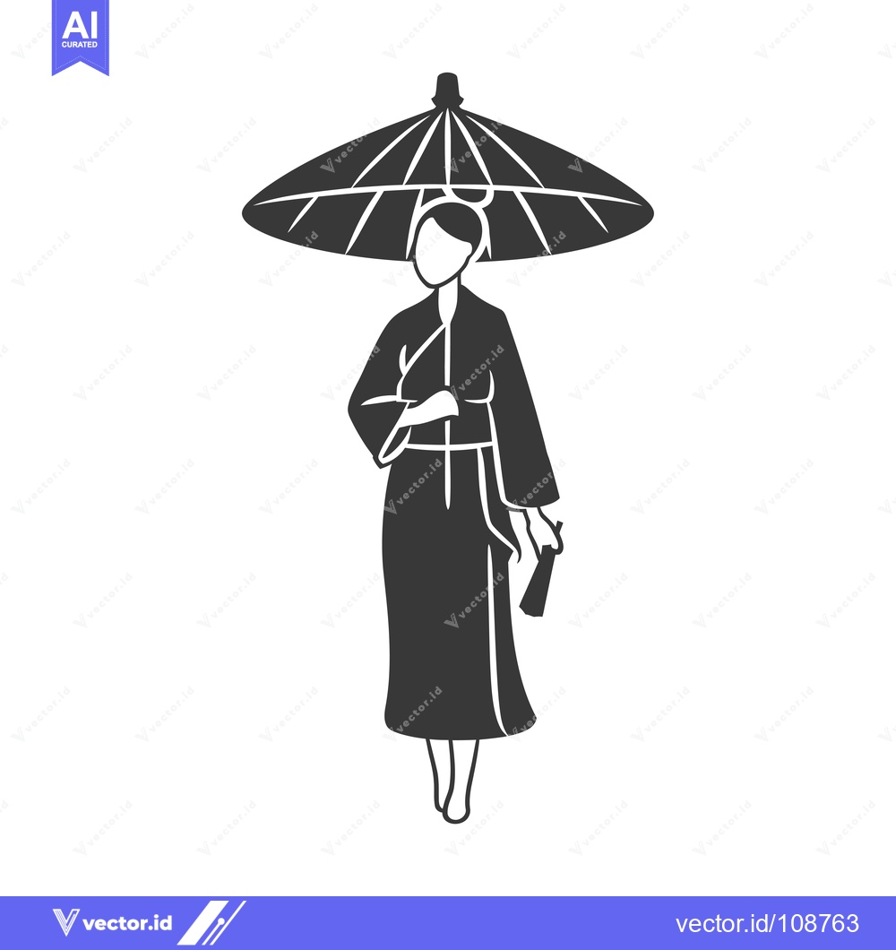Premium Vector dari Woman in Traditional Japanese Kimono with Umbrella and Fan