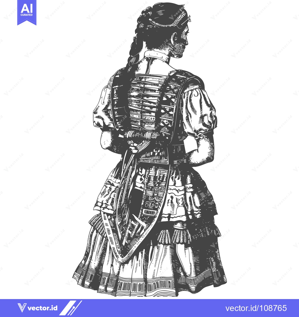 Premium Vector dari Woman in Traditional Romanian Folk Costume Facing Away