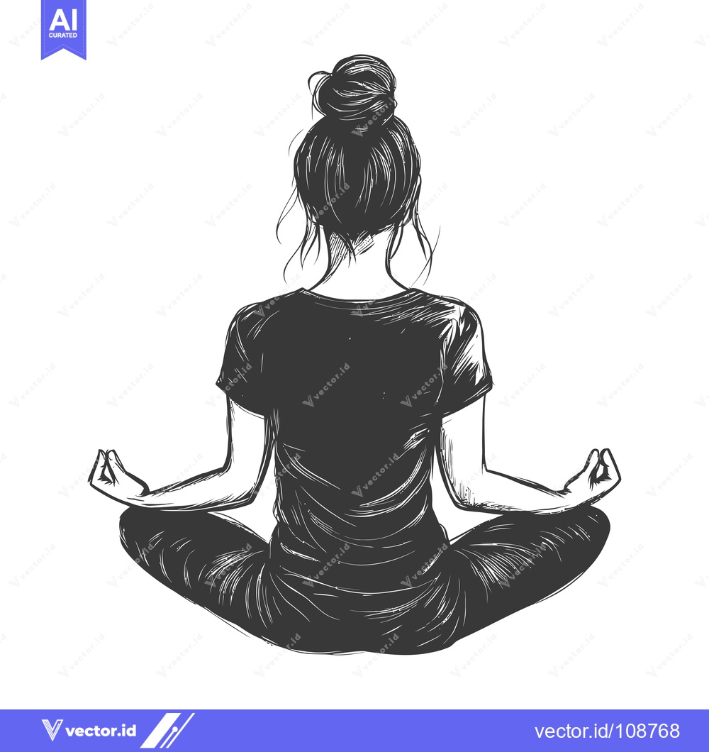 Premium Vector of Woman in Yoga Pose with Bun Hairstyle, Sketch Illustration