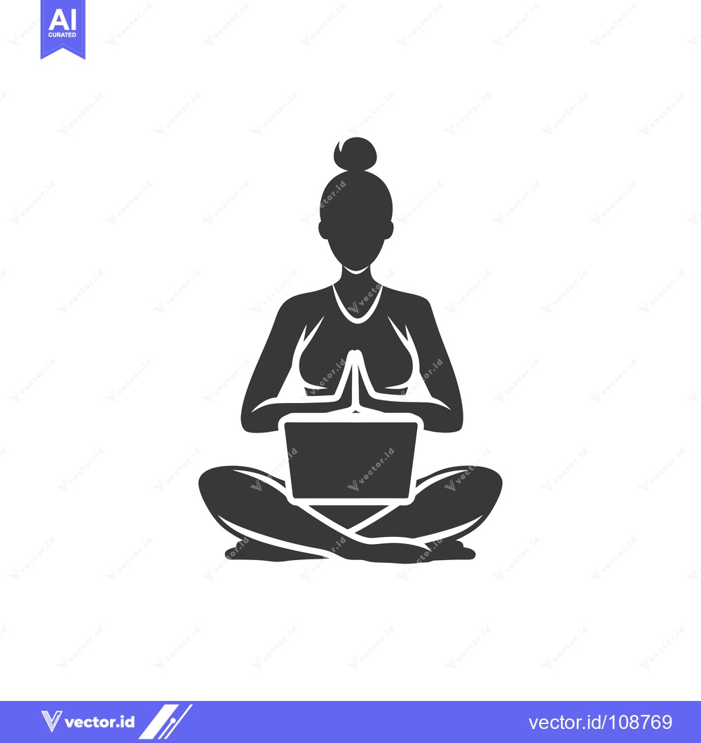 Premium Vector of Woman in Yoga Pose with Laptop