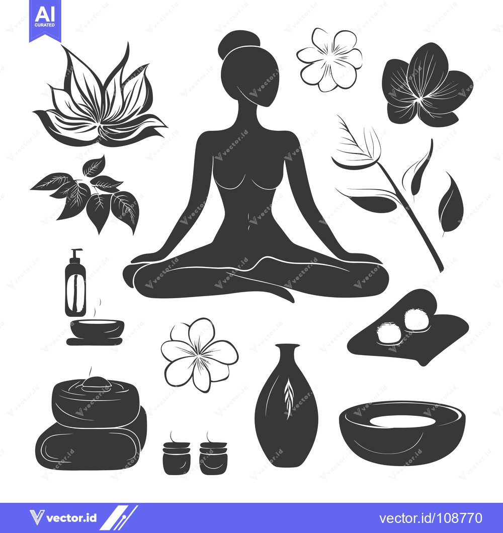 Premium Vector of Woman in Yoga Pose with Spa and Wellness Elements