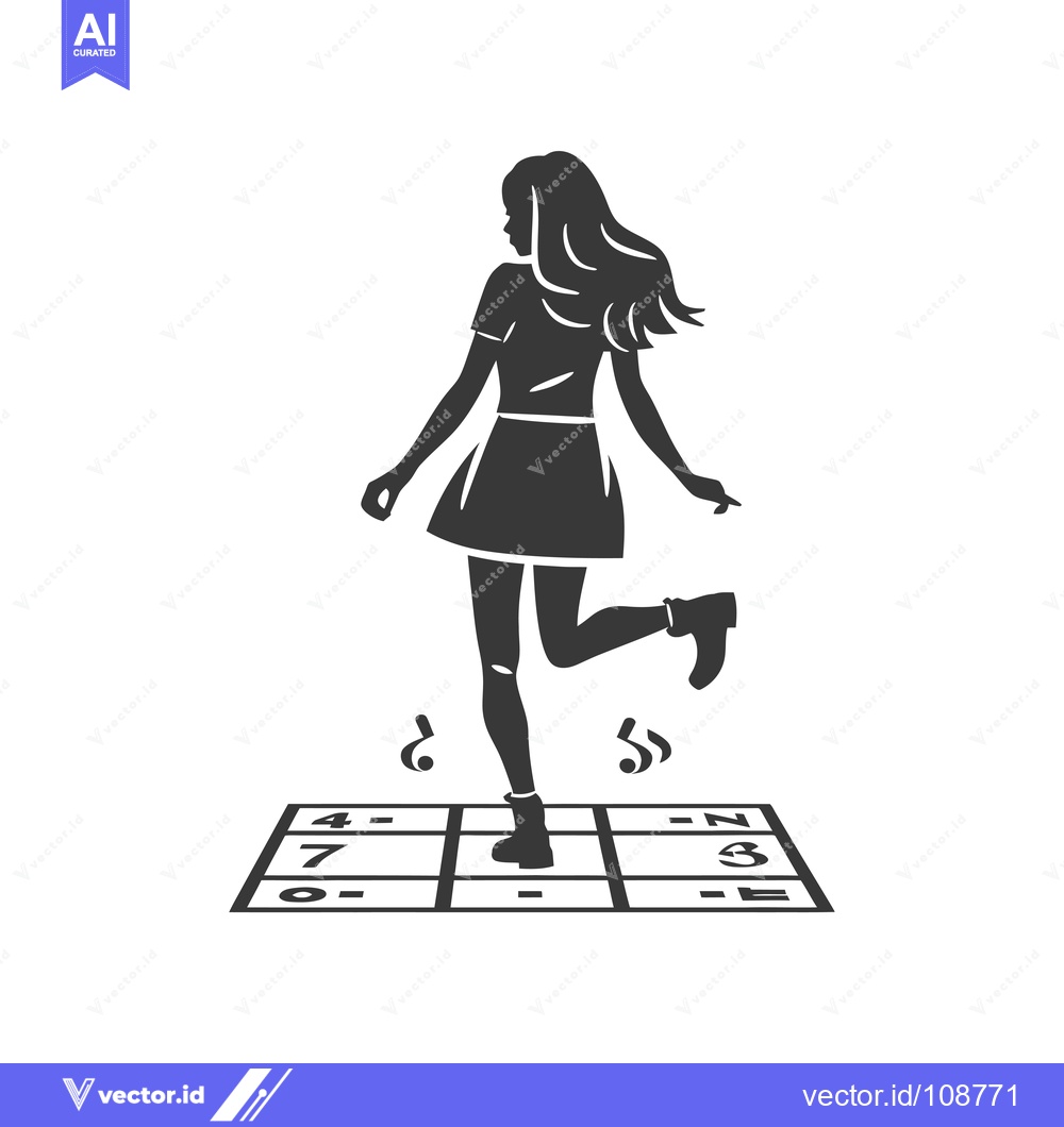 Premium Vector of Woman Jumping on a Numbered Grid with Musical Notes