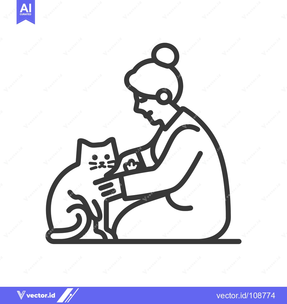 Premium Vector dari Woman Kneeling and Petting a Cat