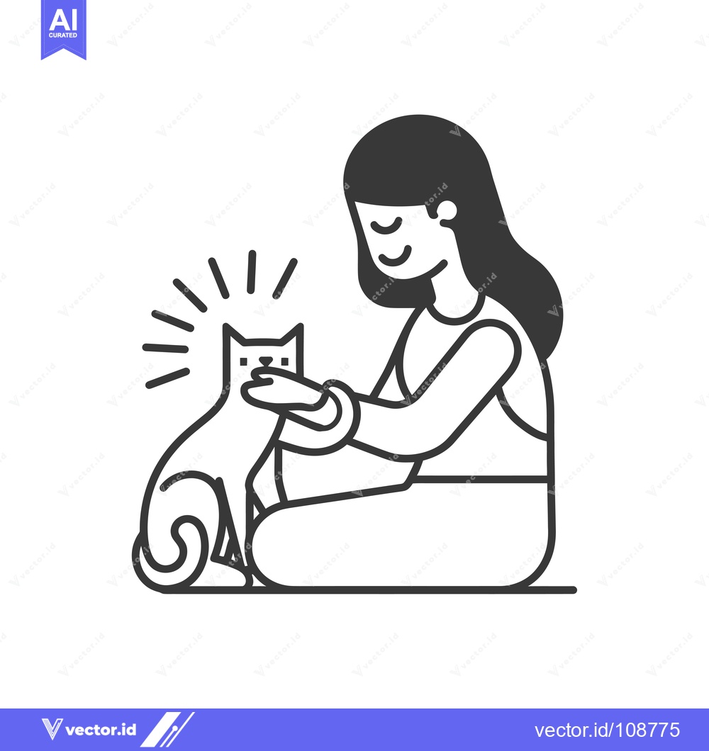 Premium Vector dari Woman Kneeling and Petting a Cat with a Happy Expression