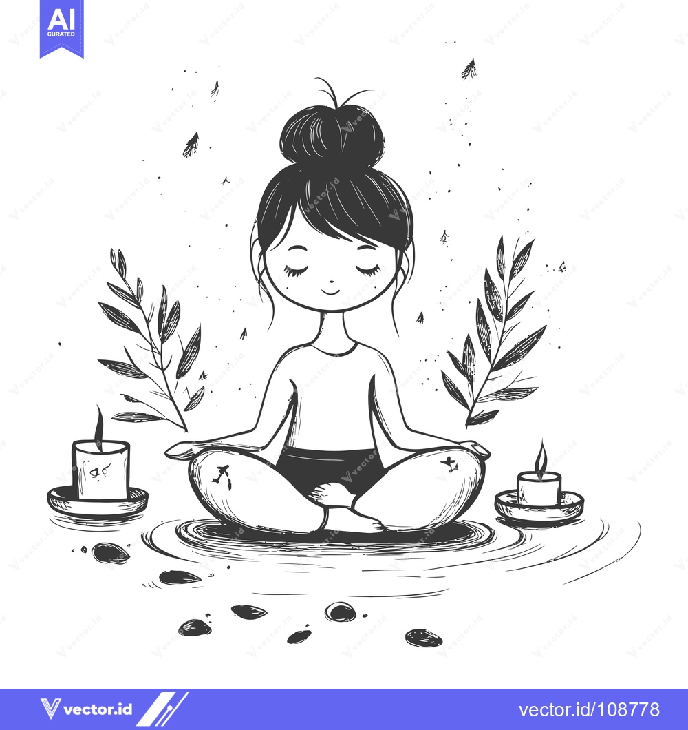 Premium Vector dari Woman meditating with candles and leaves in a sketch style