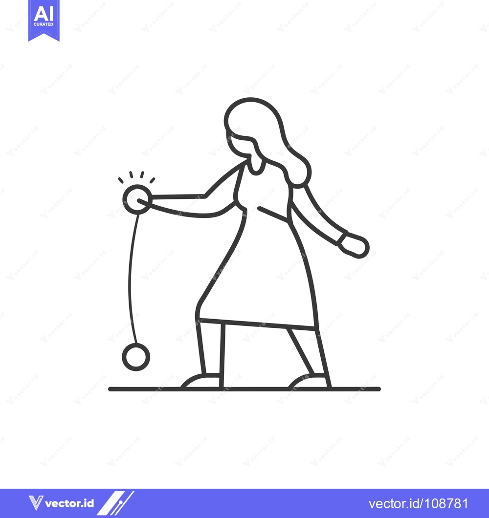 Premium Vector dari Woman Playing with a Yo-Yo, Simple Line Art Illustration