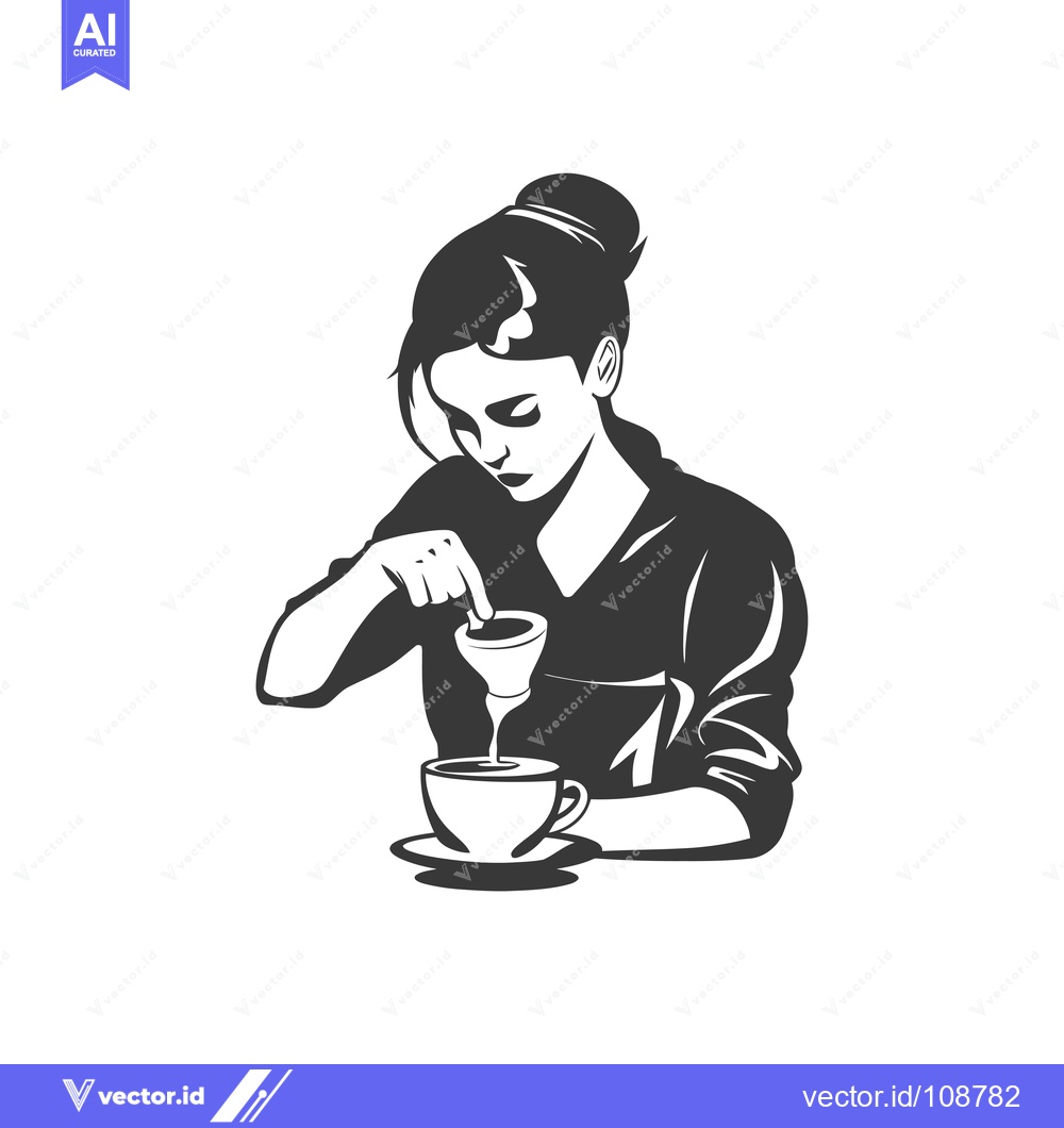 Premium Vector of Woman Pouring Coffee From a Filter Into a Cup