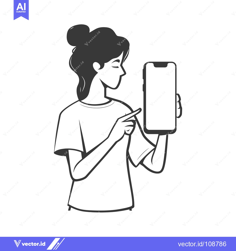 Premium Vector of Woman Presenting a Smartphone with Blank Screen