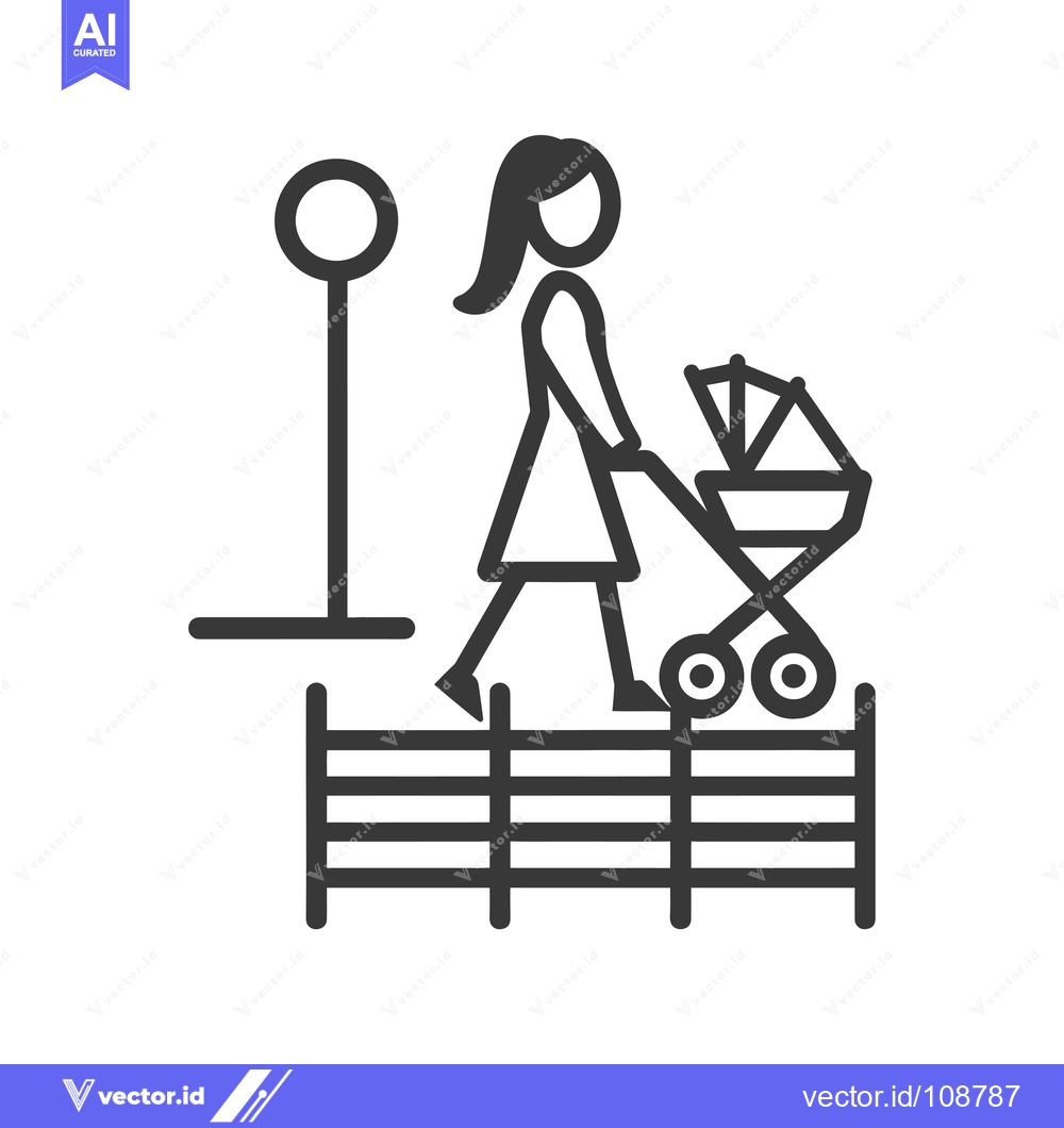 Premium Vector of Woman Pushing a Baby Stroller Across a Crosswalk
