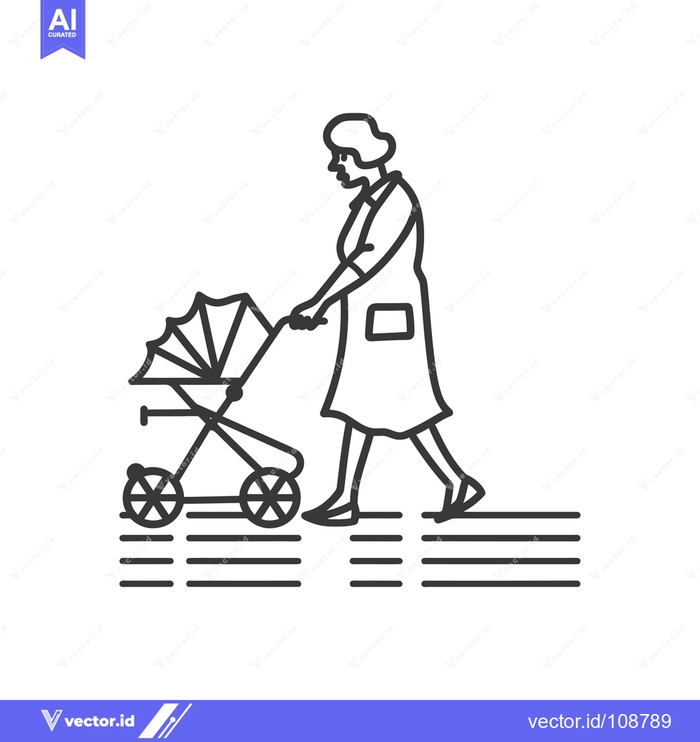 Premium Vector dari Woman Pushing a Baby Stroller on a Sidewalk