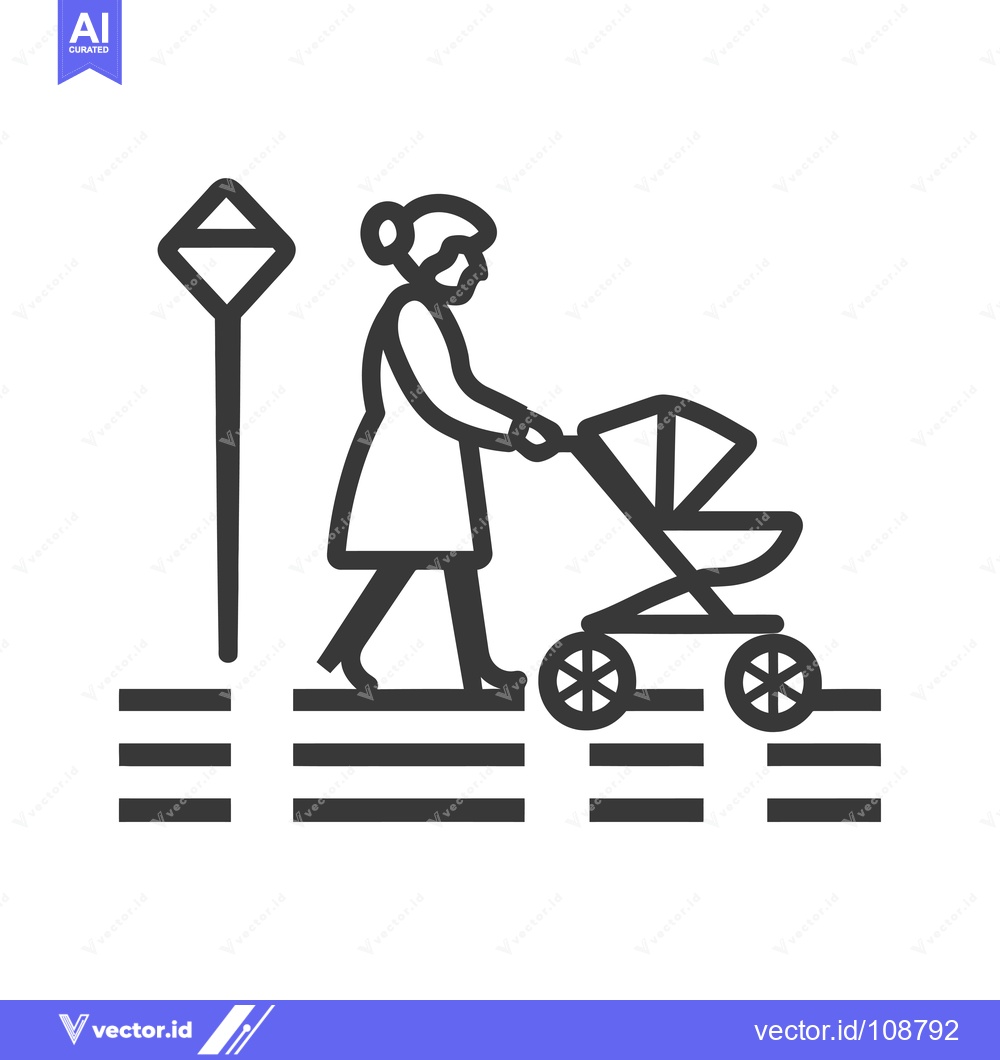 Premium Vector dari Woman Pushing a Baby Stroller Up a Curb with a Traffic Sign