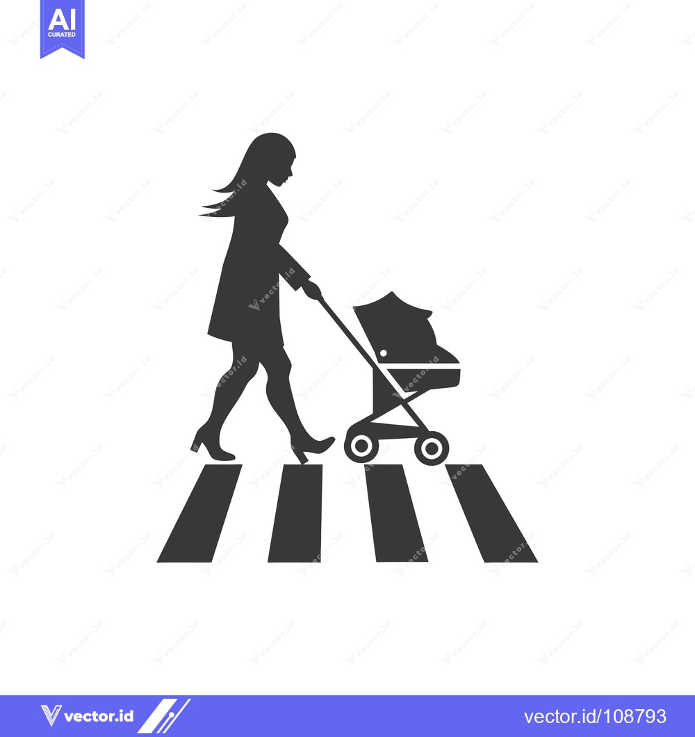 Premium Vector dari Woman pushing a stroller across a crosswalk