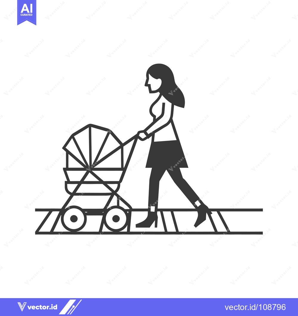 Premium Vector dari Woman pushing a stroller on a sidewalk