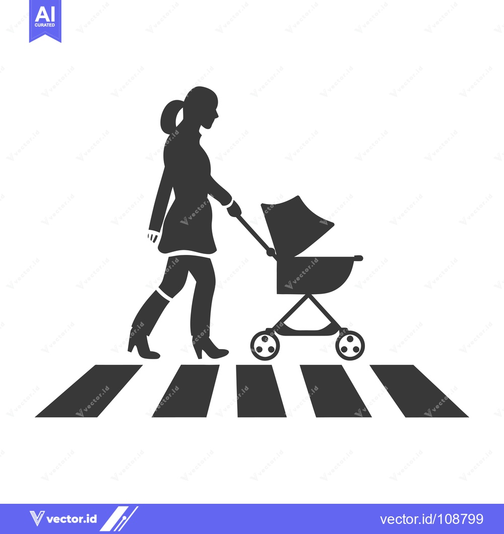 Premium Vector dari Woman Pushing Baby Stroller Across Crosswalk