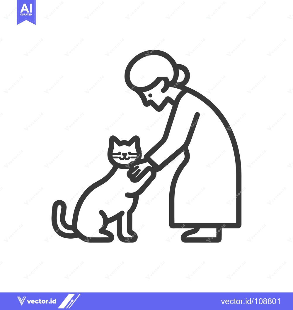 Premium Vector of Woman Reaching Out to Pet a Sitting Cat