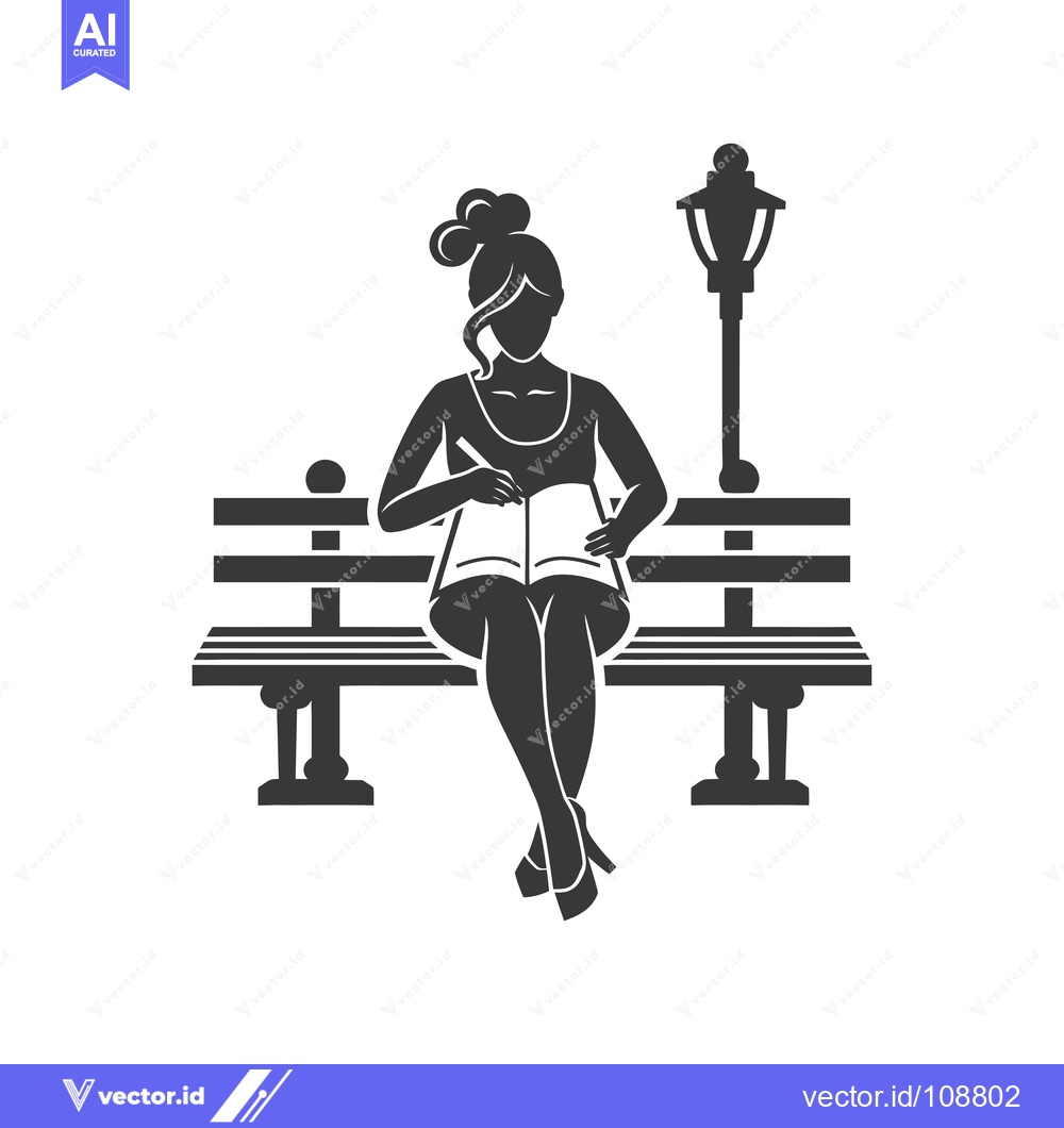 Premium Vector of Woman Reading a Book on a Bench Under a Streetlight