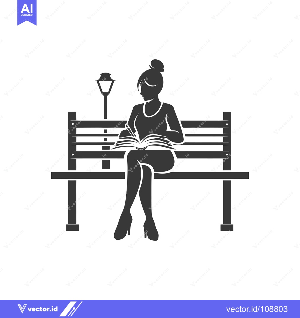 Premium Vector dari Woman Reading a Book on a Bench Under a Streetlight