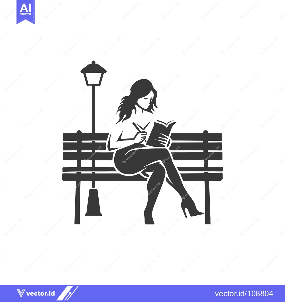 Premium Vector dari Woman Reading a Book on a Bench Under a Streetlight