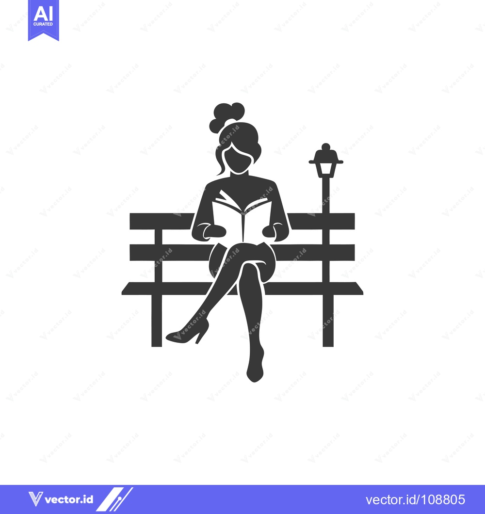 Premium Vector of Woman Reading a Book on a Bench Under a Streetlight