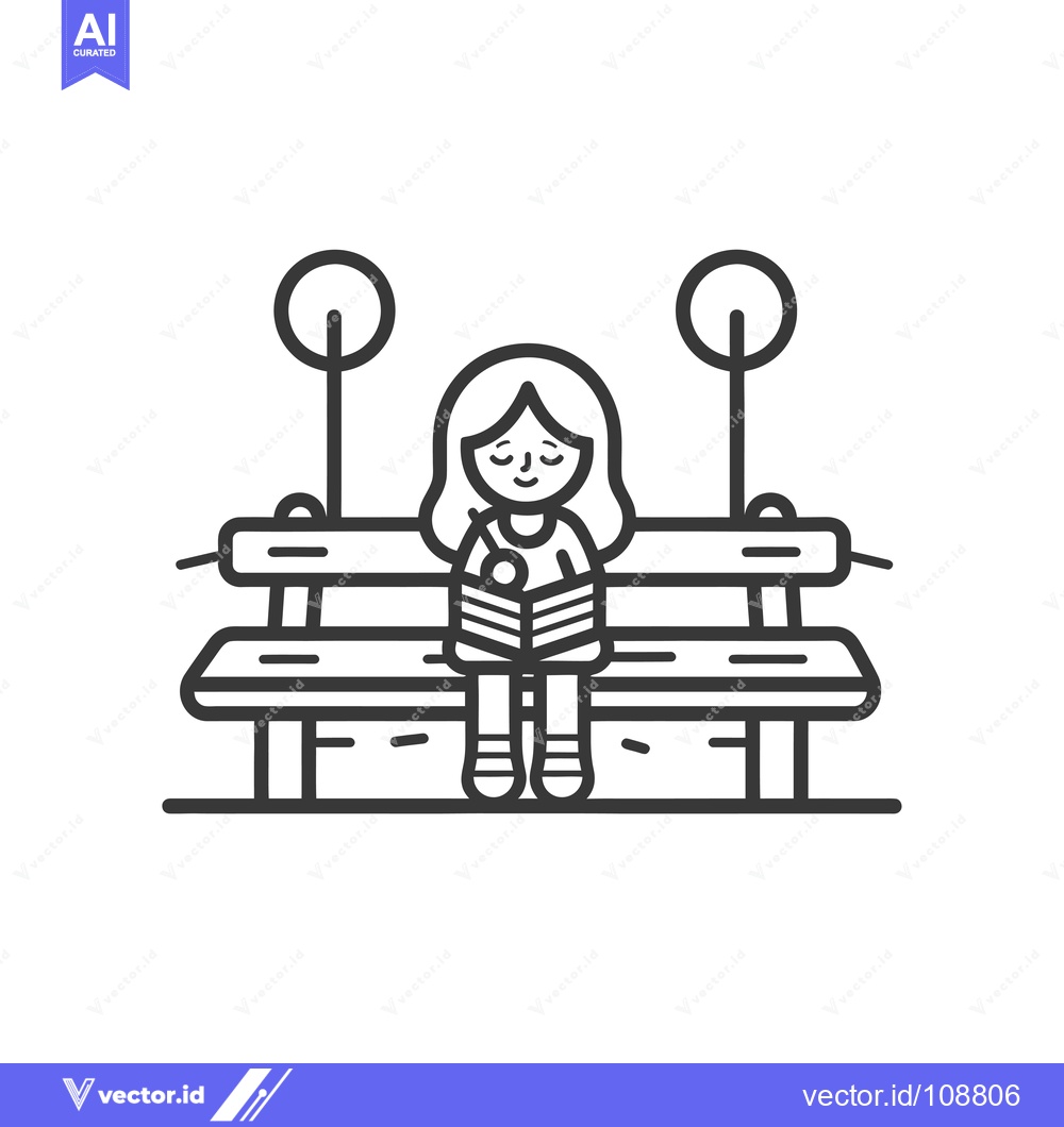Premium Vector of Woman Reading a Book on a Bench Under Two Lights