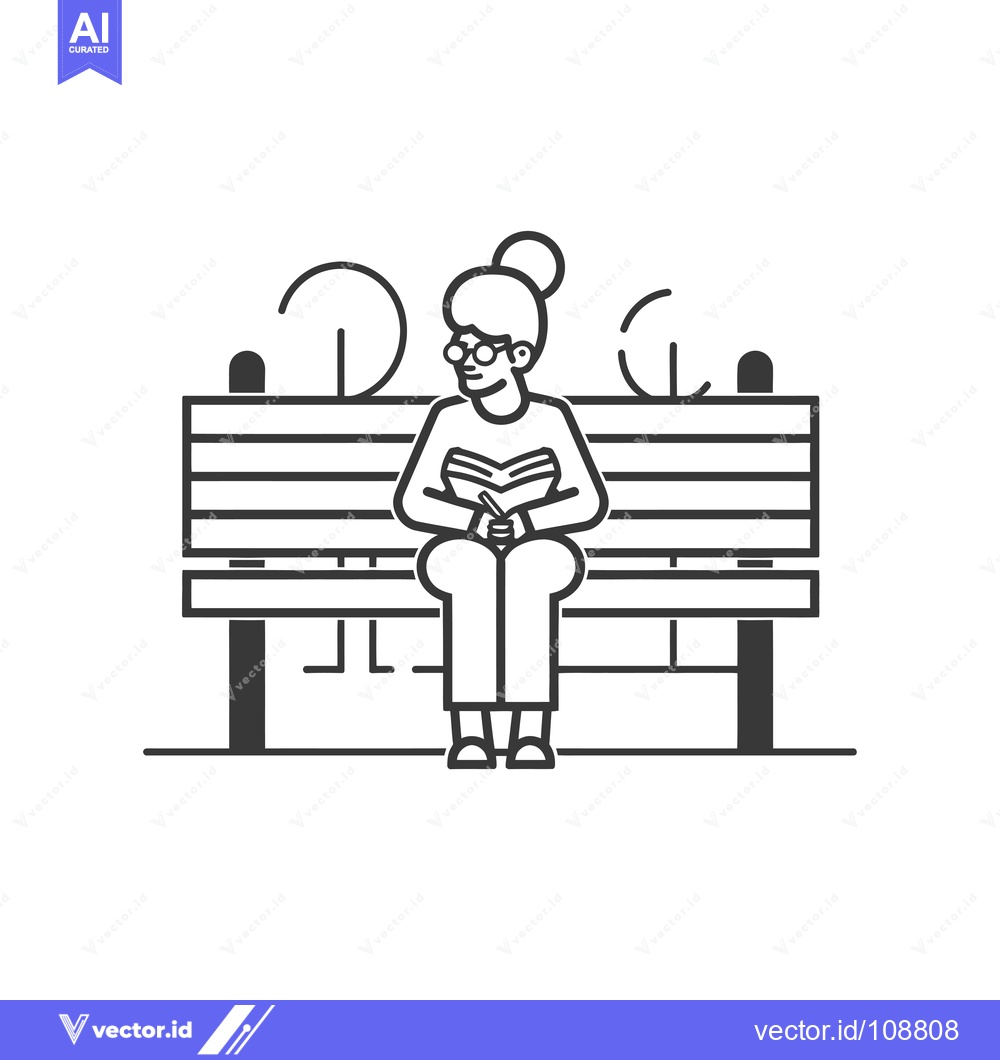 Premium Vector of Woman Reading a Book on a Park Bench