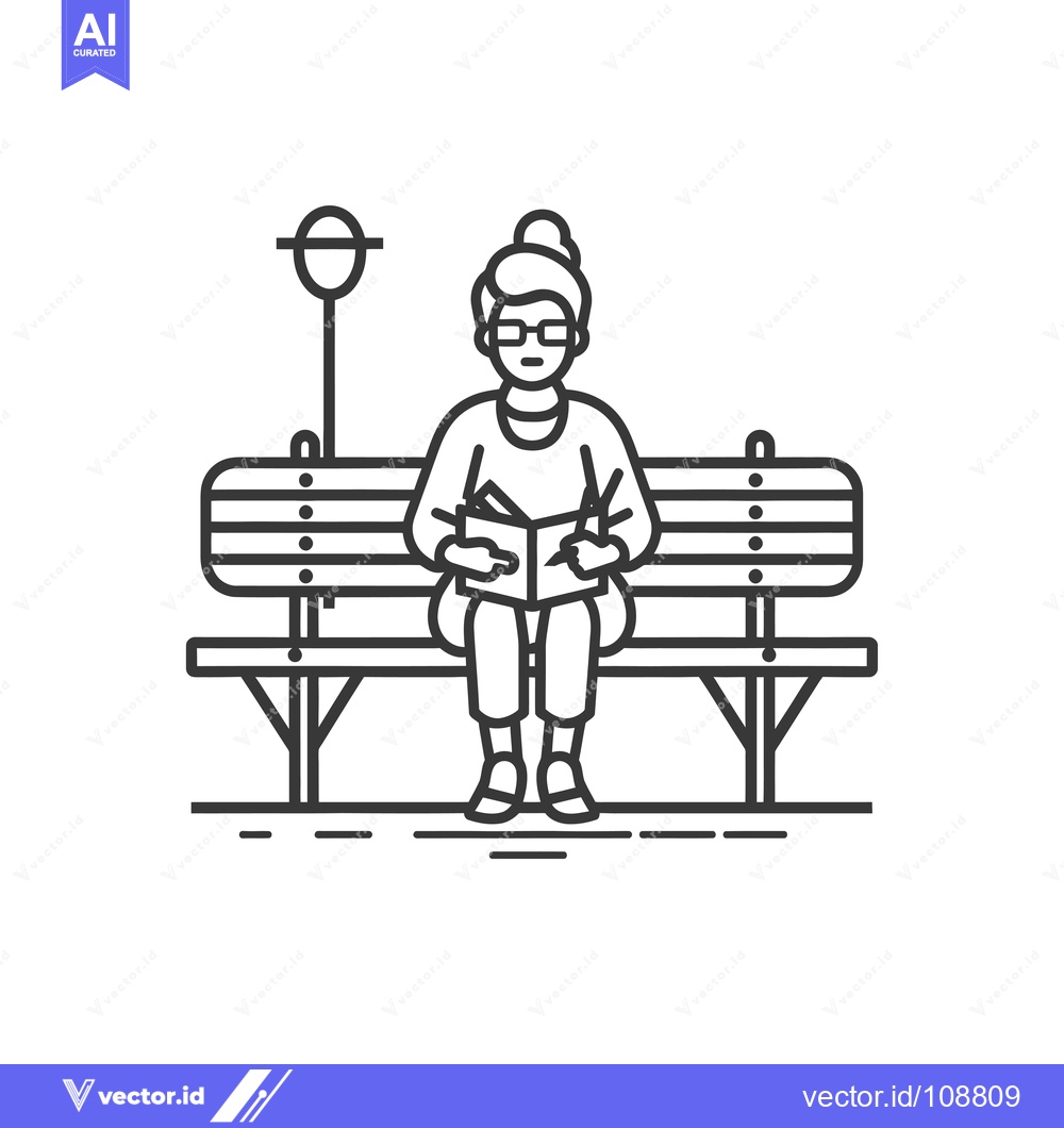 Premium Vector dari Woman Reading a Book While Sitting on a Bench