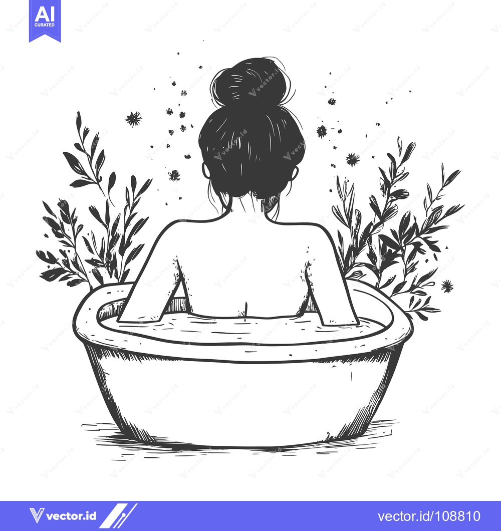 Premium Vector of Woman Relaxing in a Bathtub Surrounded by Plants