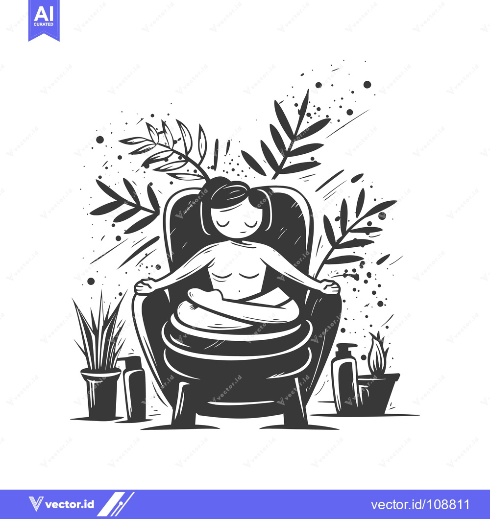Premium Vector dari Woman Relaxing in a Bathtub Surrounded by Plants and Bottles