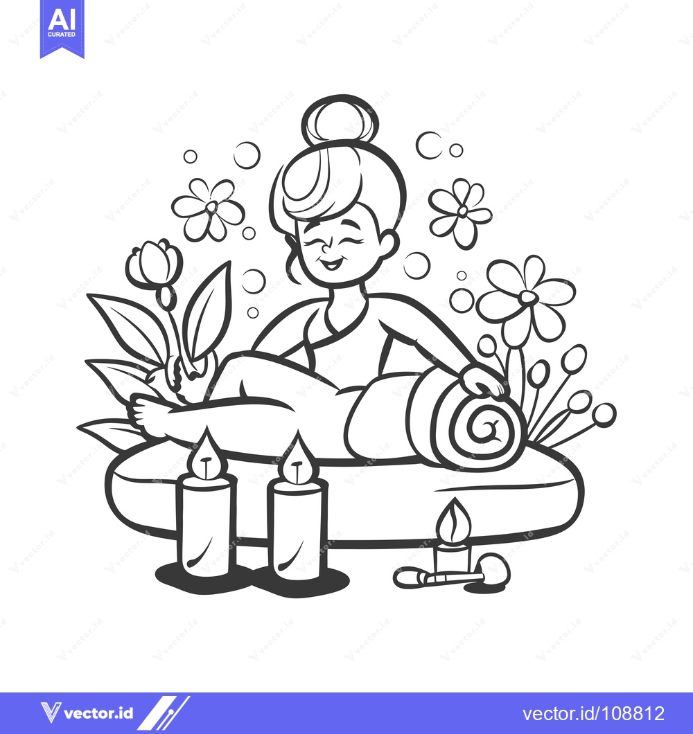 Premium Vector dari Woman Relaxing on a Massage Table with Candles and Flowers