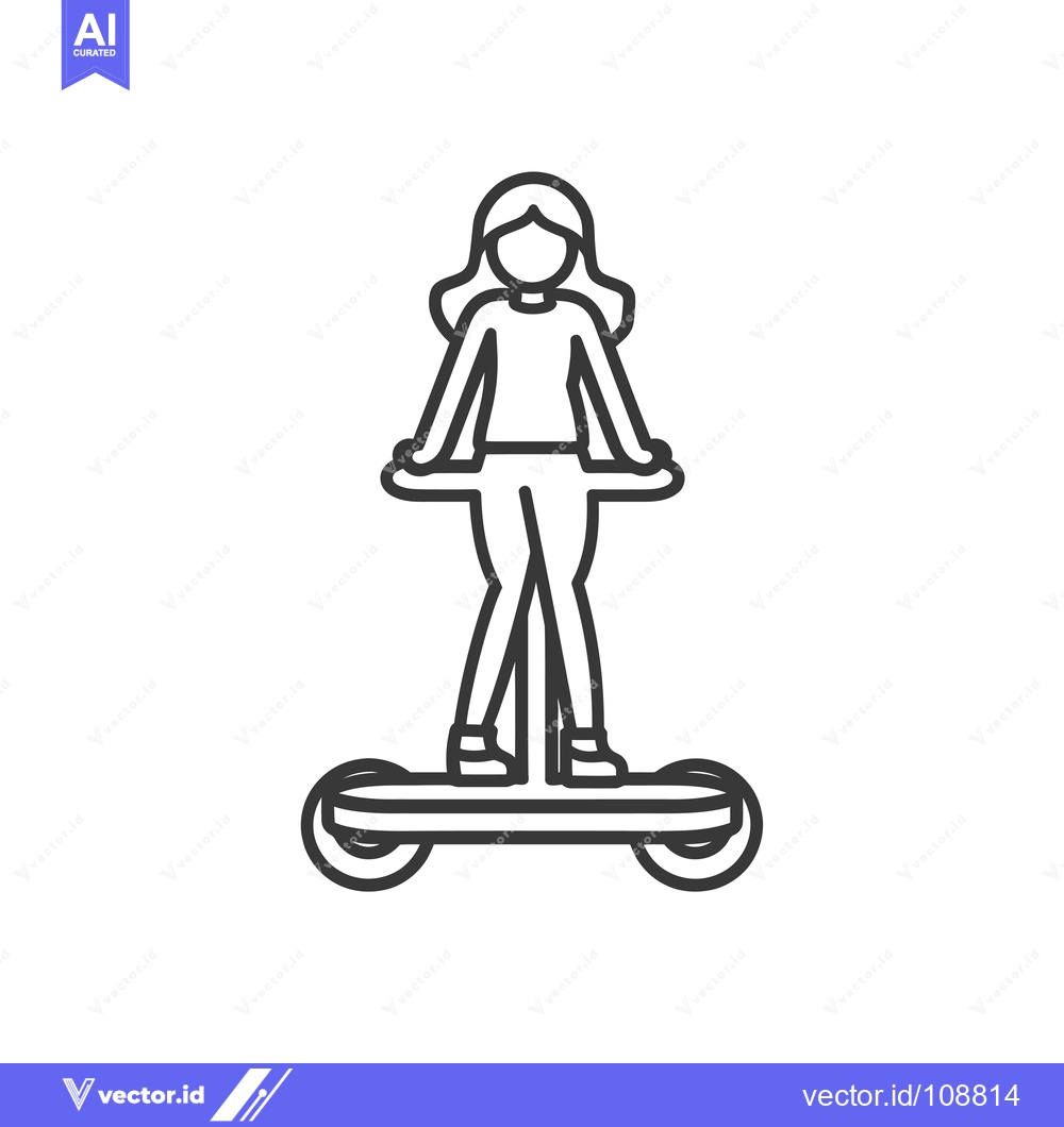 Premium Vector dari Woman riding a hoverboard, line drawing illustration